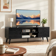 Walnut Wood TV Stand 60 Inch, Double Door Storage Cabinet Entertainment Center for TVs Up to 65"