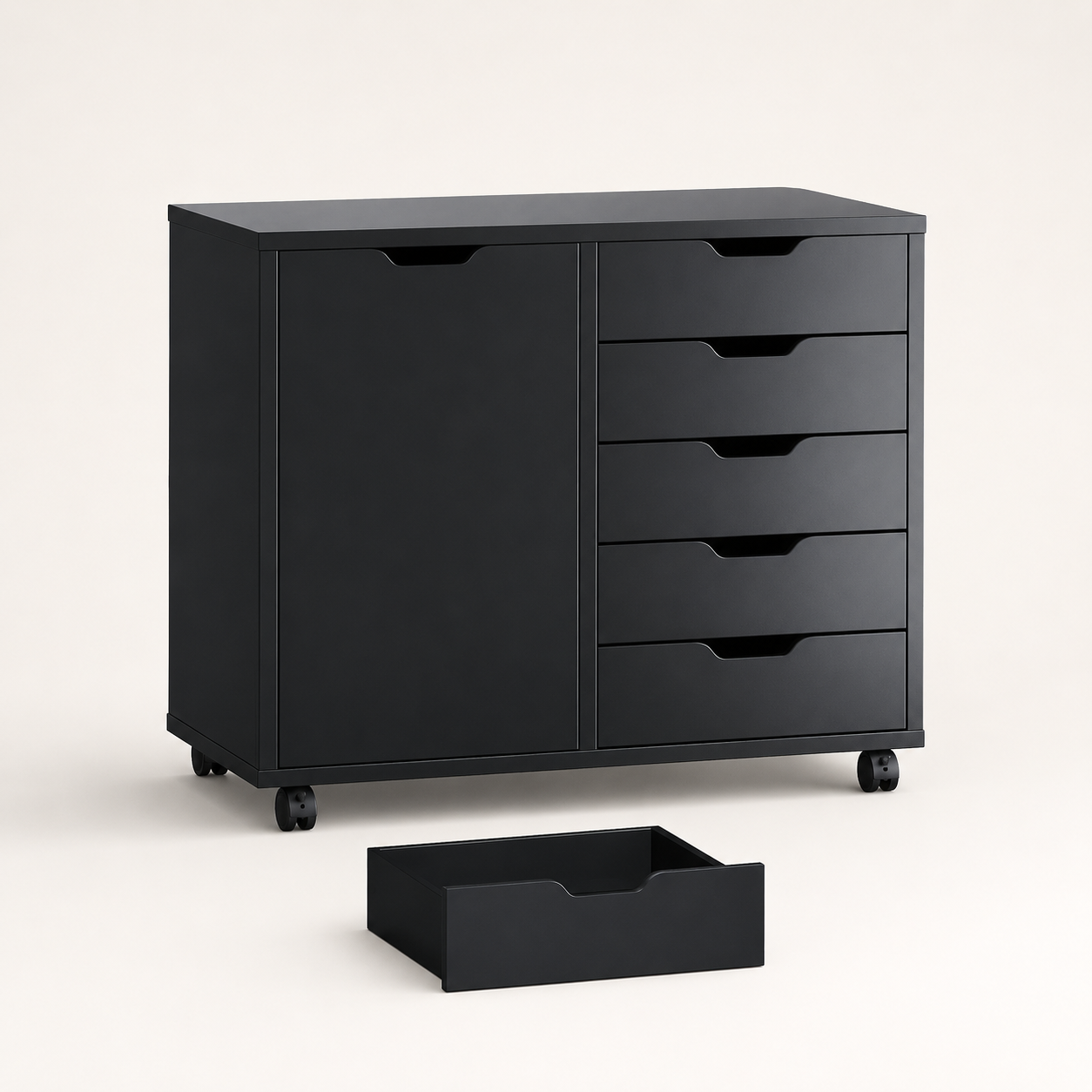 5-Layer Wooden Filing Cabinet with Wheels & Adjustable Shelves – Home Office Storage
