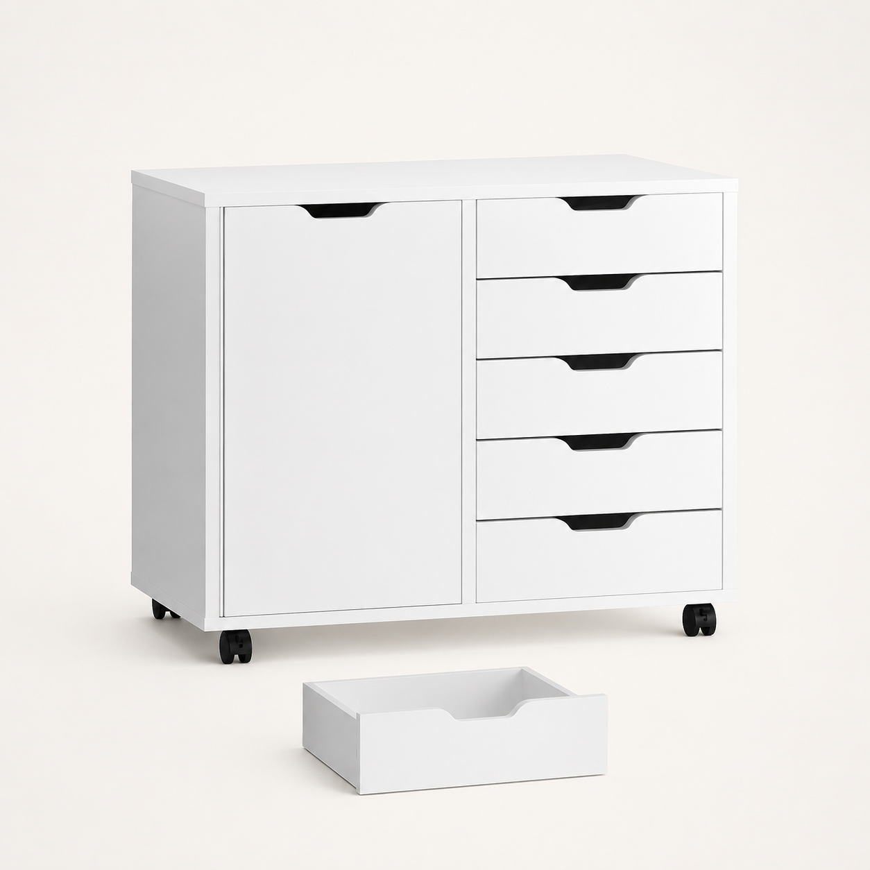5-Layer Wooden Filing Cabinet with Wheels & Adjustable Shelves – Home Office Storage