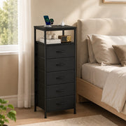 Nightstand with Charging Station – Bedside Table with 3/4/5 Fabric Drawers, LED Strip & USB/Type-C Ports