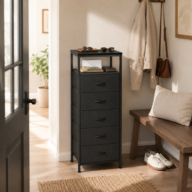 Nightstand with Charging Station – Bedside Table with 3/4/5 Fabric Drawers, LED Strip & USB/Type-C Ports