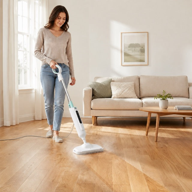 Hard Floor Steam Mop with Dual Rotating Heads – 3 Steam Modes, LED Headlights & Washable Pads