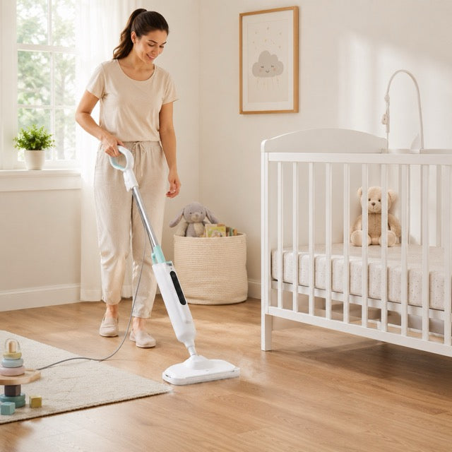 Hard Floor Steam Mop with Dual Rotating Heads – 3 Steam Modes, LED Headlights & Washable Pads