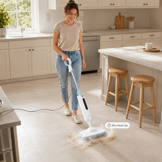 Hard Floor Steam Mop with Dual Rotating Heads – 3 Steam Modes, LED Headlights & Washable Pads