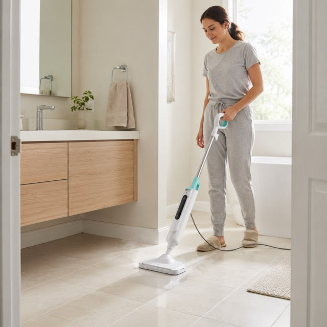Hard Floor Steam Mop with Dual Rotating Heads – 3 Steam Modes, LED Headlights & Washable Pads