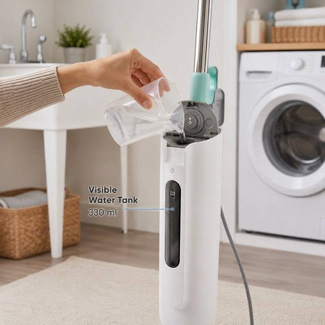 Hard Floor Steam Mop with Dual Rotating Heads – 3 Steam Modes, LED Headlights & Washable Pads