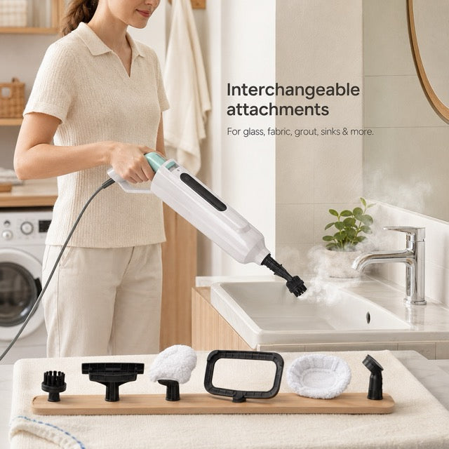 Hard Floor Steam Mop with Dual Rotating Heads – 3 Steam Modes, LED Headlights & Washable Pads
