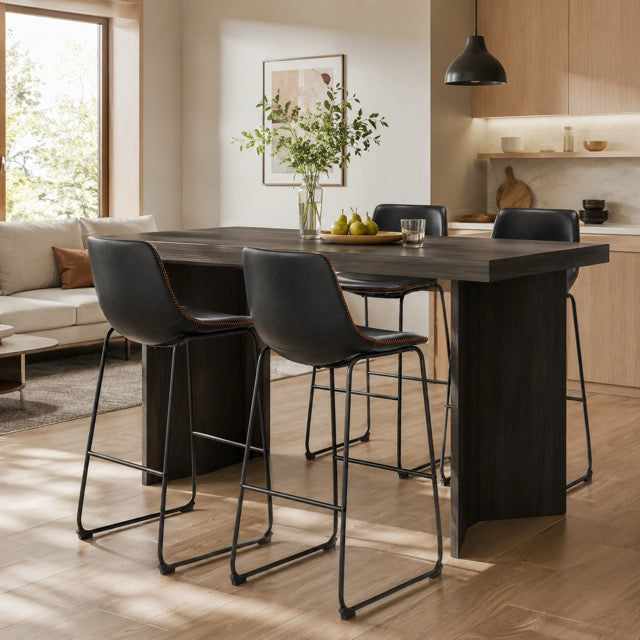 Industrial Faux Leather Bar Stools Set of 2 – 26" Counter Height | WareBay
