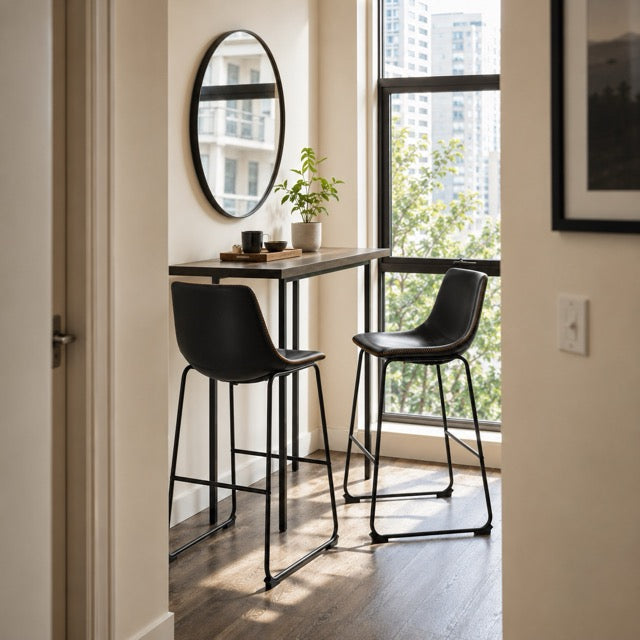 Industrial Faux Leather Bar Stools Set of 2 – 26" Counter Height | WareBay