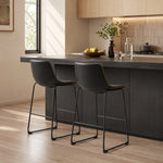 Industrial Faux Leather Bar Stools Set of 2 – 26" Counter Height | WareBay