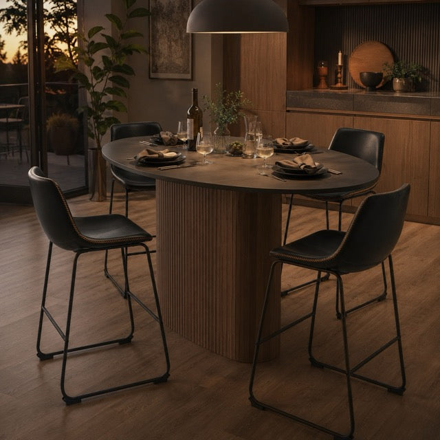Industrial Faux Leather Bar Stools Set of 2 – 26" Counter Height | WareBay