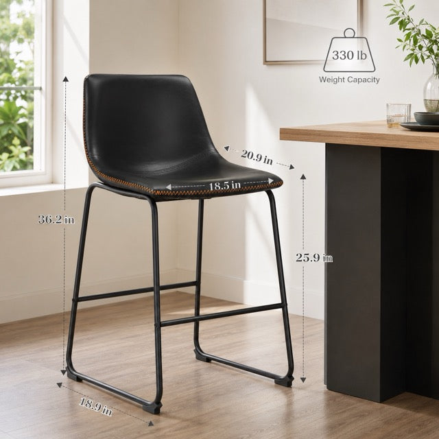 Industrial Faux Leather Bar Stools Set of 2 – 26" Counter Height | WareBay