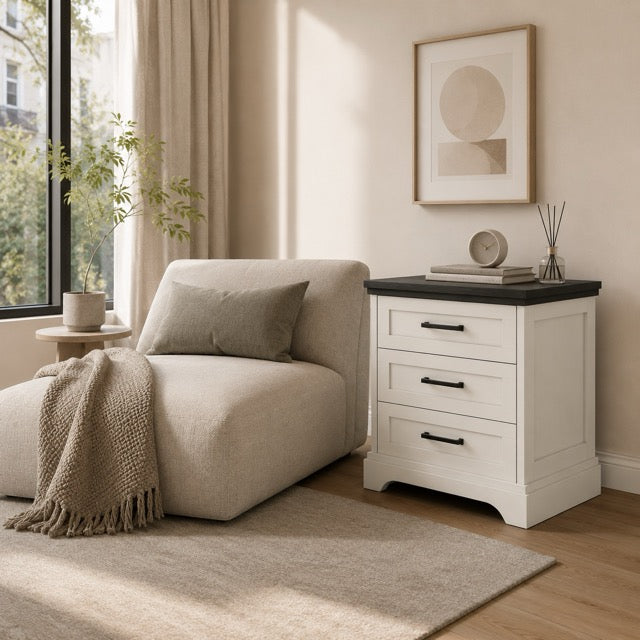 Farmhouse Nightstand with Charging Station & Drawers – Bedside Storage Cabinet | WareBay