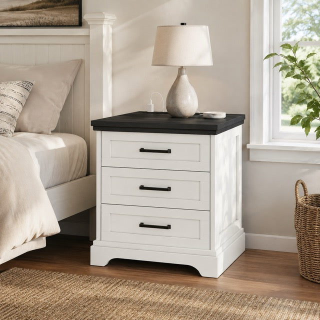 Farmhouse Nightstand with Charging Station & Drawers – Bedside Storage Cabinet | WareBay