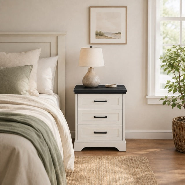 Farmhouse Nightstand with Charging Station & Drawers – Bedside Storage Cabinet | WareBay
