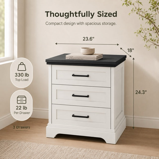Farmhouse Nightstand with Charging Station & Drawers – Bedside Storage Cabinet | WareBay