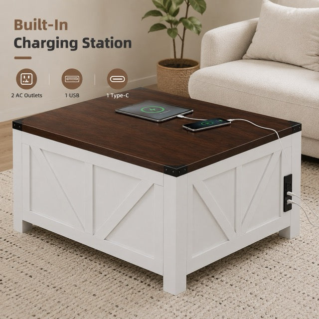 Lift Top Coffee Table with USB Charging & Hidden Storage