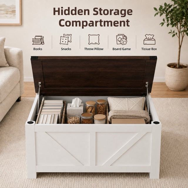 Lift Top Coffee Table with USB Charging & Hidden Storage