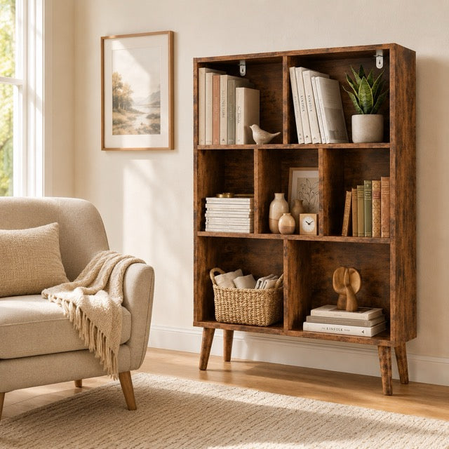 3-Tier Wooden Bookshelf with Metal Legs – Open Storage Cabinet