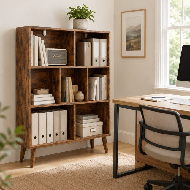 3-Tier Wooden Bookshelf with Metal Legs – Open Storage Cabinet