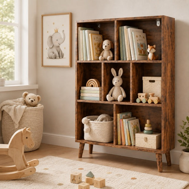 3-Tier Wooden Bookshelf with Metal Legs – Open Storage Cabinet