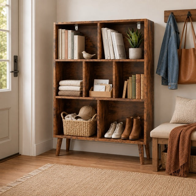 3-Tier Wooden Bookshelf with Metal Legs – Open Storage Cabinet