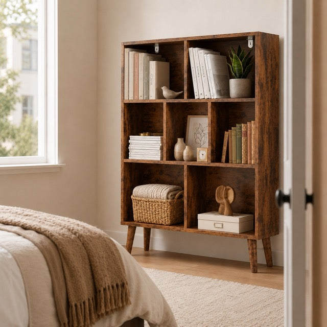 3-Tier Wooden Bookshelf with Metal Legs – Open Storage Cabinet