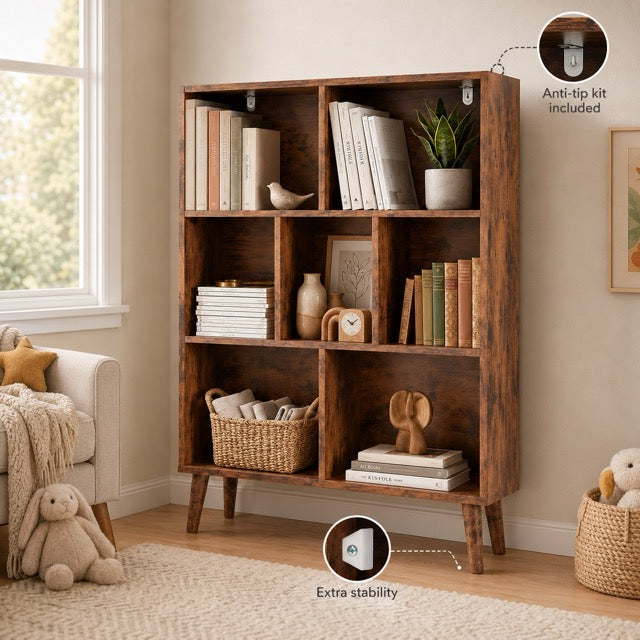 3-Tier Wooden Bookshelf with Metal Legs – Open Storage Cabinet