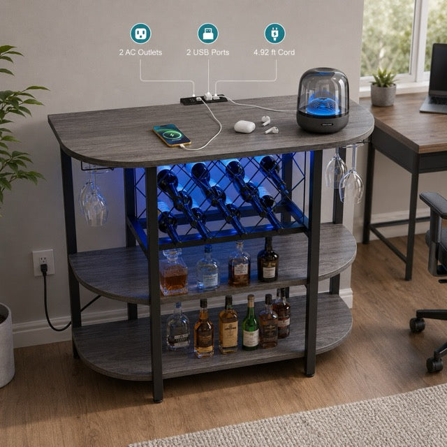 LED Bar Cabinet with Sliding Metal Doors – Home Wine Storage Cart