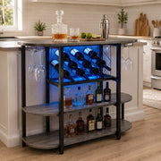 LED Bar Cabinet with Sliding Metal Doors – Home Wine Storage Cart