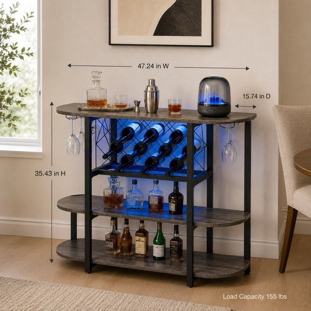 LED Bar Cabinet with Sliding Metal Doors – Home Wine Storage Cart