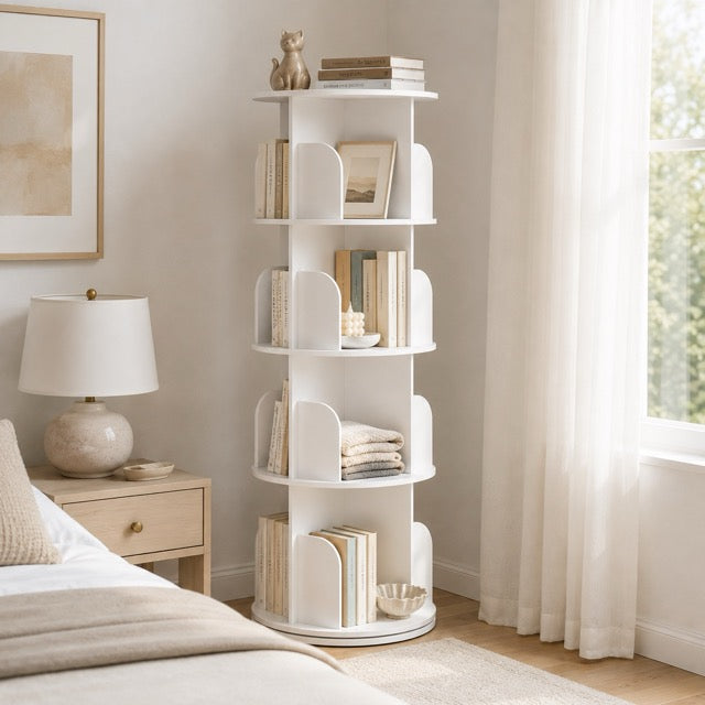 5-Tier Rotating Bookshelf | 360° Revolving Tower Bookcase for Living Room & Study