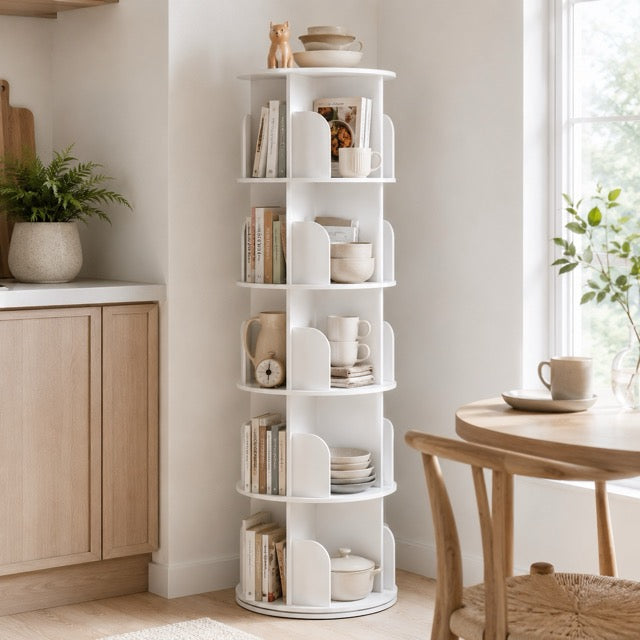 5-Tier Rotating Bookshelf | 360° Revolving Tower Bookcase for Living Room & Study