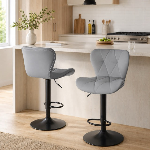 Faux Leather Diamond-Quilted Bar Stools Set of 2