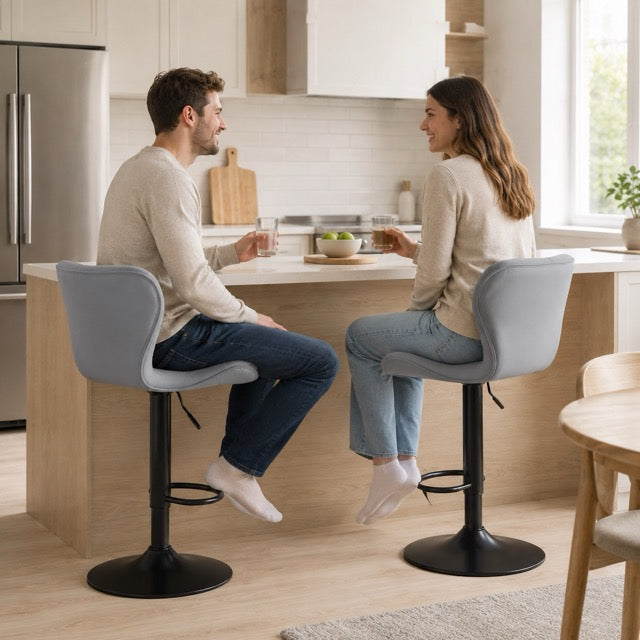 Faux Leather Diamond-Quilted Bar Stools Set of 2
