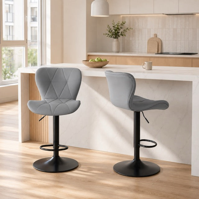 Faux Leather Diamond-Quilted Bar Stools Set of 2