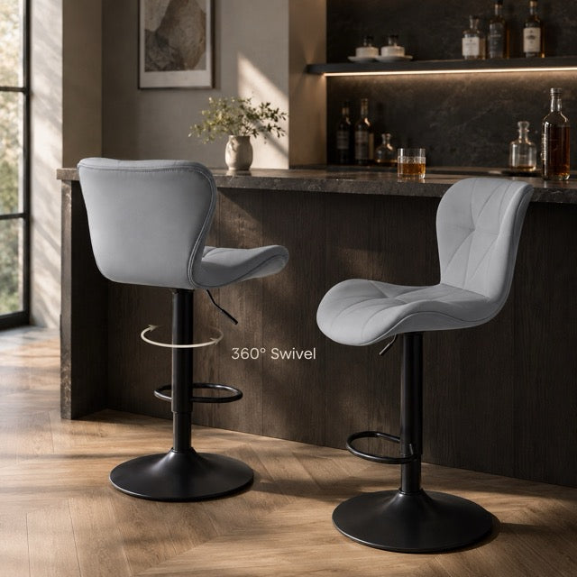 Faux Leather Diamond-Quilted Bar Stools Set of 2