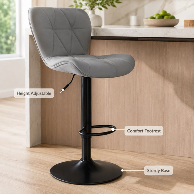 Faux Leather Diamond-Quilted Bar Stools Set of 2