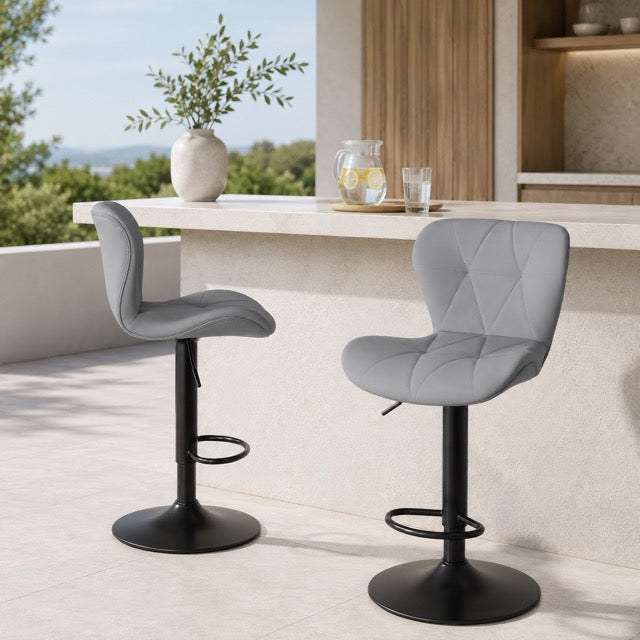 Faux Leather Diamond-Quilted Bar Stools Set of 2