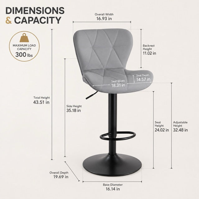 Faux Leather Diamond-Quilted Bar Stools Set of 2