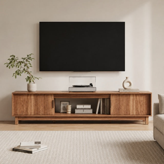 58"/70" Mid-Century Modern TV Stand | Storage Cabinets, Cable Management & Wood Media Console