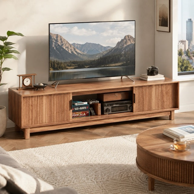 58"/70" Mid-Century Modern TV Stand | Storage Cabinets, Cable Management & Wood Media Console