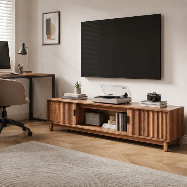 58"/70" Mid-Century Modern TV Stand | Storage Cabinets, Cable Management & Wood Media Console