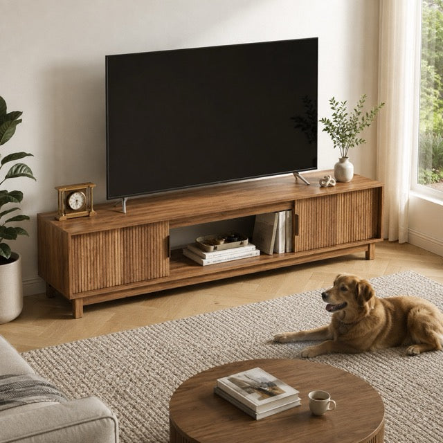 58"/70" Mid-Century Modern TV Stand | Storage Cabinets, Cable Management & Wood Media Console