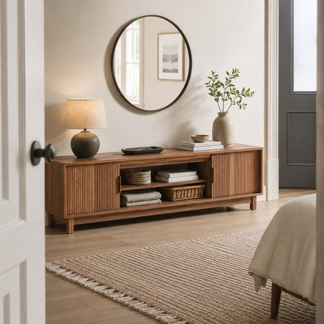 58"/70" Mid-Century Modern TV Stand | Storage Cabinets, Cable Management & Wood Media Console
