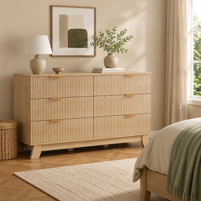 Fluted Wood Dresser – Modern Storage Cabinet for Bedroom, Living Room & Hallway | 6, 8 or 9 Drawers