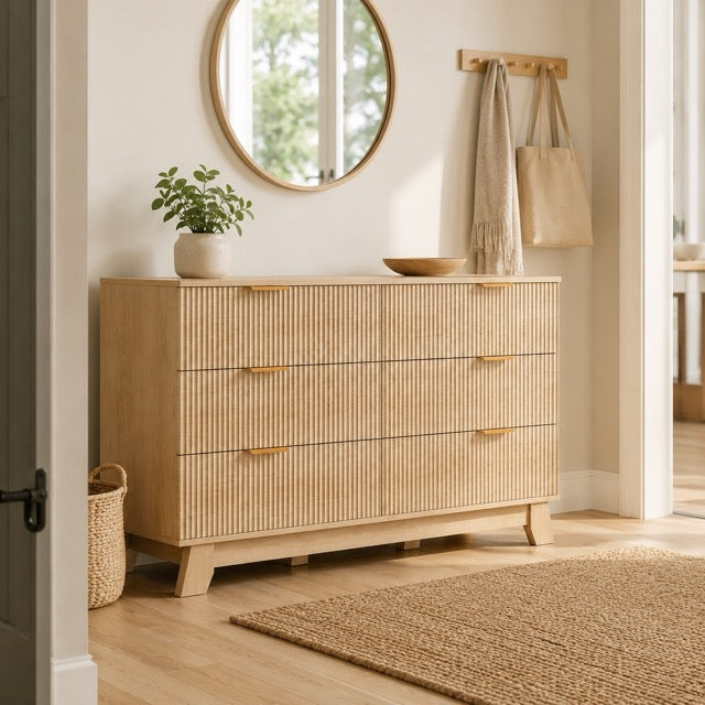 Fluted Wood Dresser – Modern Storage Cabinet for Bedroom, Living Room & Hallway | 6, 8 or 9 Drawers