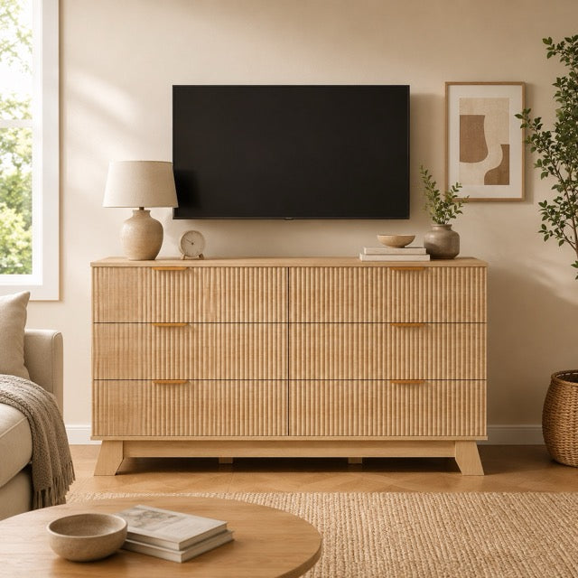 Fluted Wood Dresser – Modern Storage Cabinet for Bedroom, Living Room & Hallway | 6, 8 or 9 Drawers