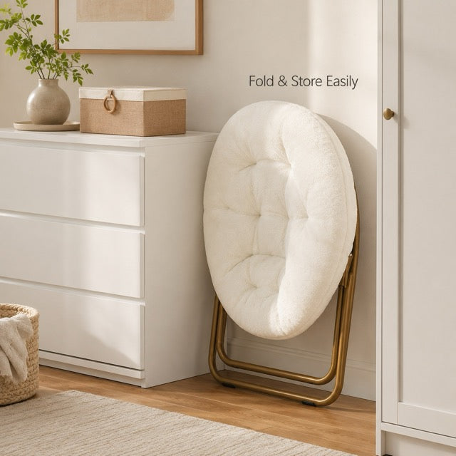 Faux Fur Disc Chair – Round Accent Chair for Bedroom & Living Room | Gray, Pink or White