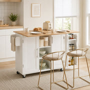 Kitchen Island Cart with Drop Leaf Tabletop & Storage, Rolling on Wheels